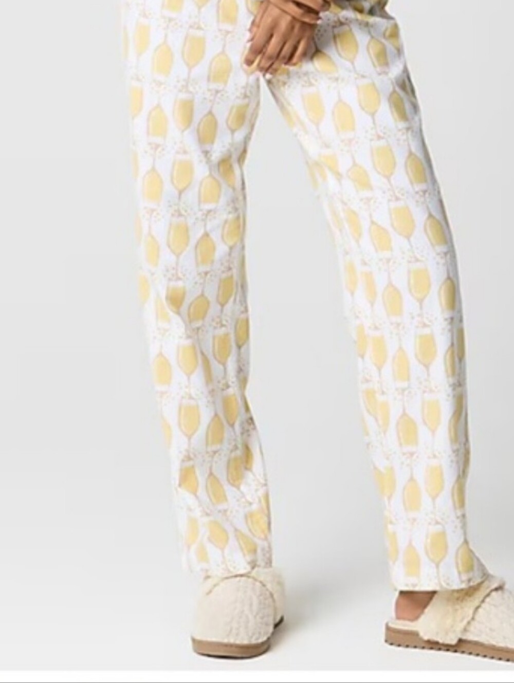 NWT J.Crew Women's Small Cotton Pajama Pants Champagne Glass Print Yellow White